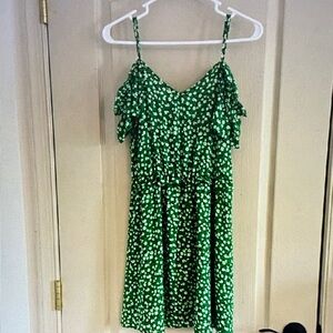 LOFT Green Floral Spaghetti-Strap Dress